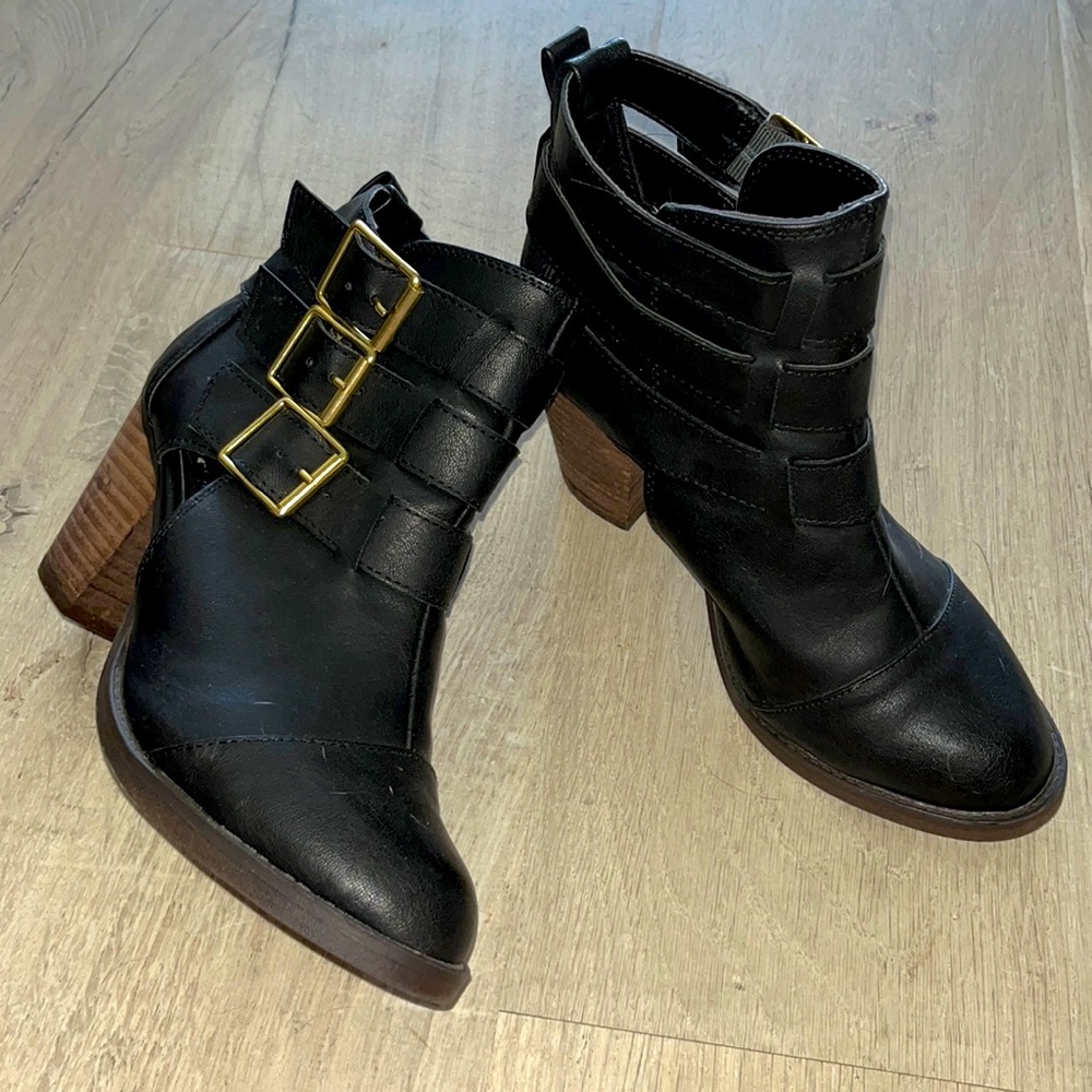 Mossimo Black Booties with Gold Buckles